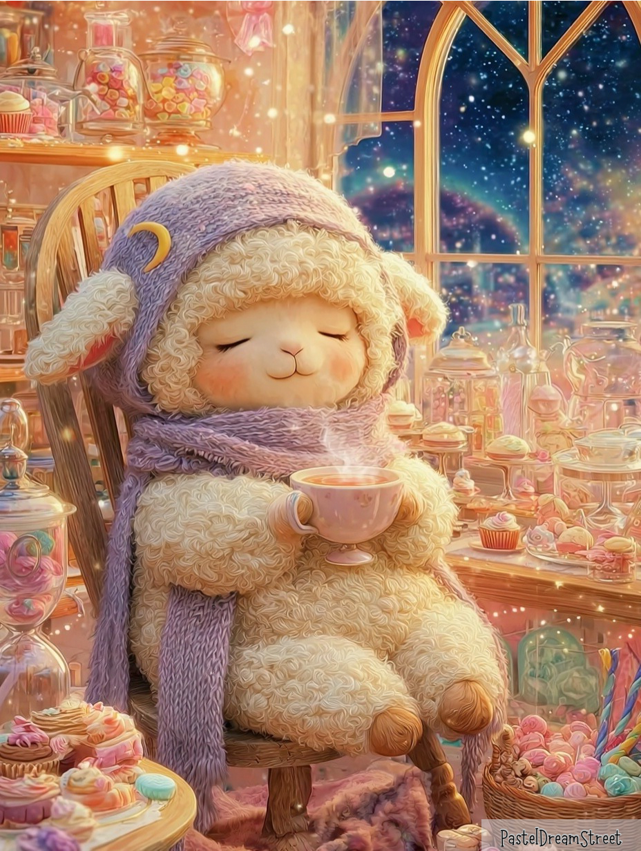 星空のキャンディのお店でくつろぐひつじ