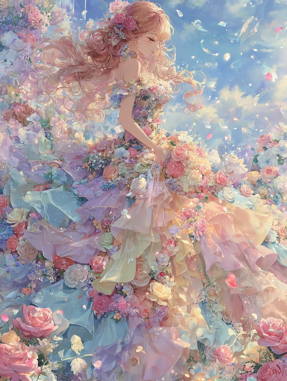 花びらに包まれたドレスの少女